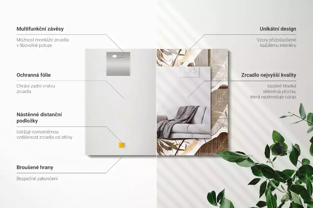 Decorațiuni perete cu oglindă Model tropical frunze