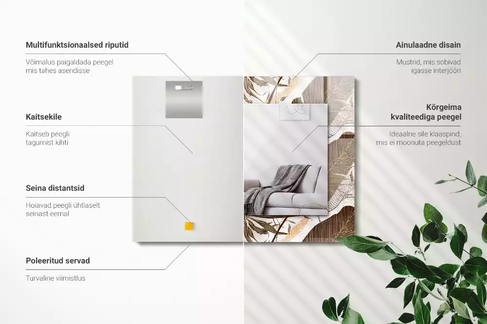 Decorațiuni perete cu oglindă Model tropical frunze