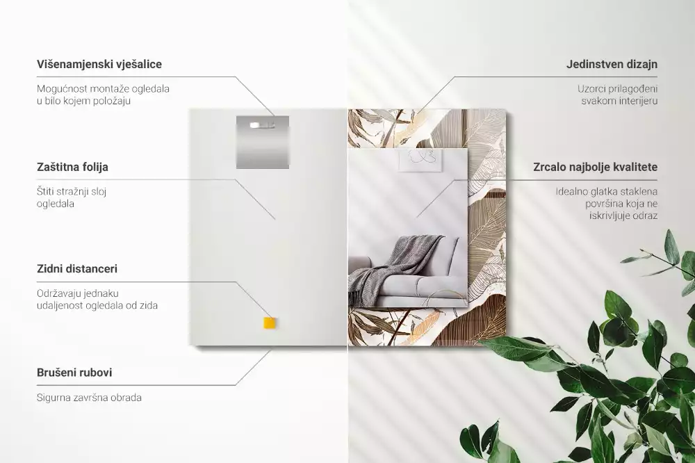 Decorațiuni perete cu oglindă Model tropical frunze