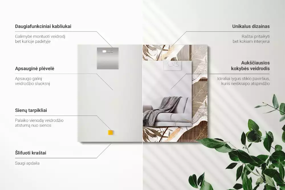 Decorațiuni perete cu oglindă Model tropical frunze