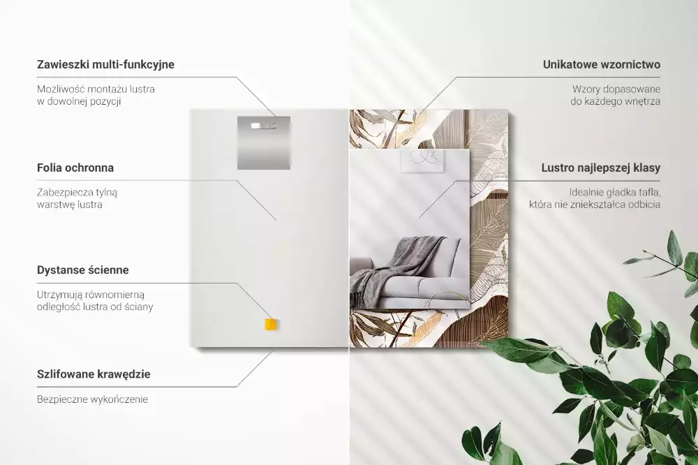 Decorațiuni perete cu oglindă Model tropical frunze