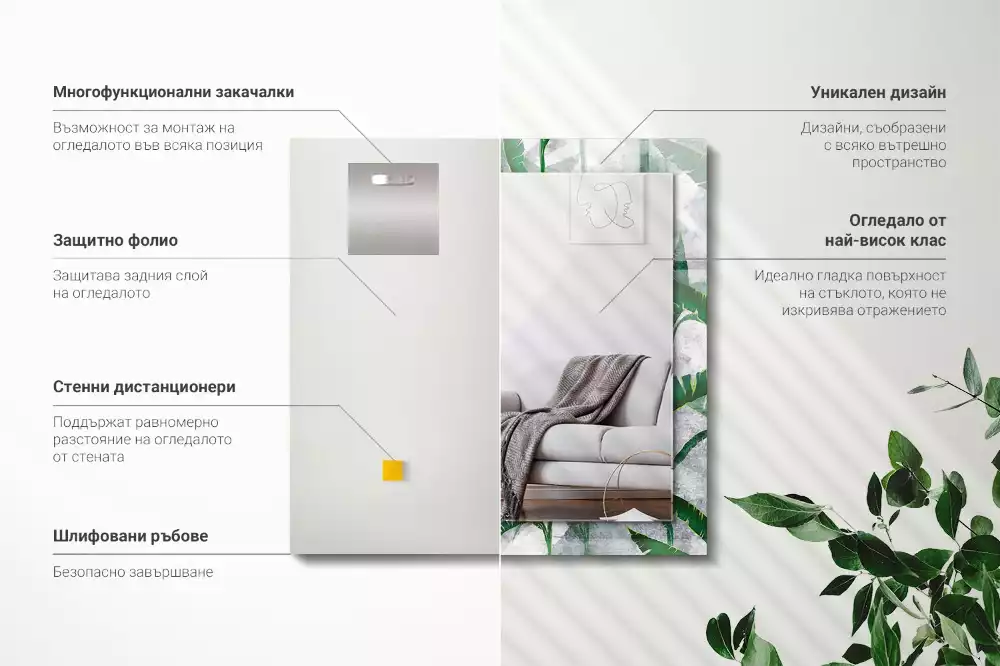 Decorațiuni de perete cu oglinzi Frunze verzi plante