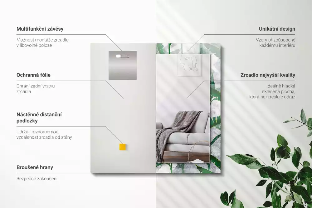 Decorațiuni de perete cu oglinzi Frunze verzi plante