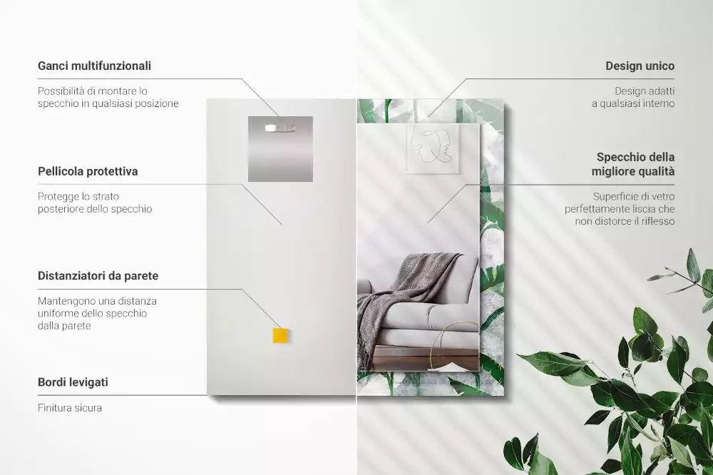 Decorațiuni de perete cu oglinzi Frunze verzi plante