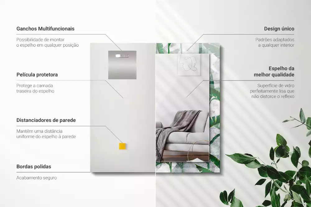 Decorațiuni de perete cu oglinzi Frunze verzi plante