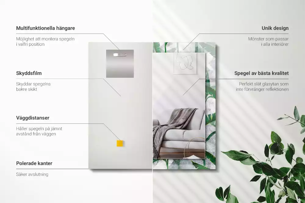 Decorațiuni de perete cu oglinzi Frunze verzi plante