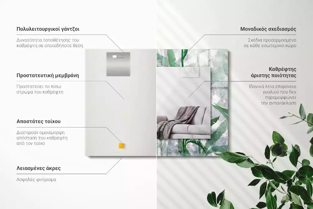 Decorațiuni de perete cu oglinzi Frunze verzi plante