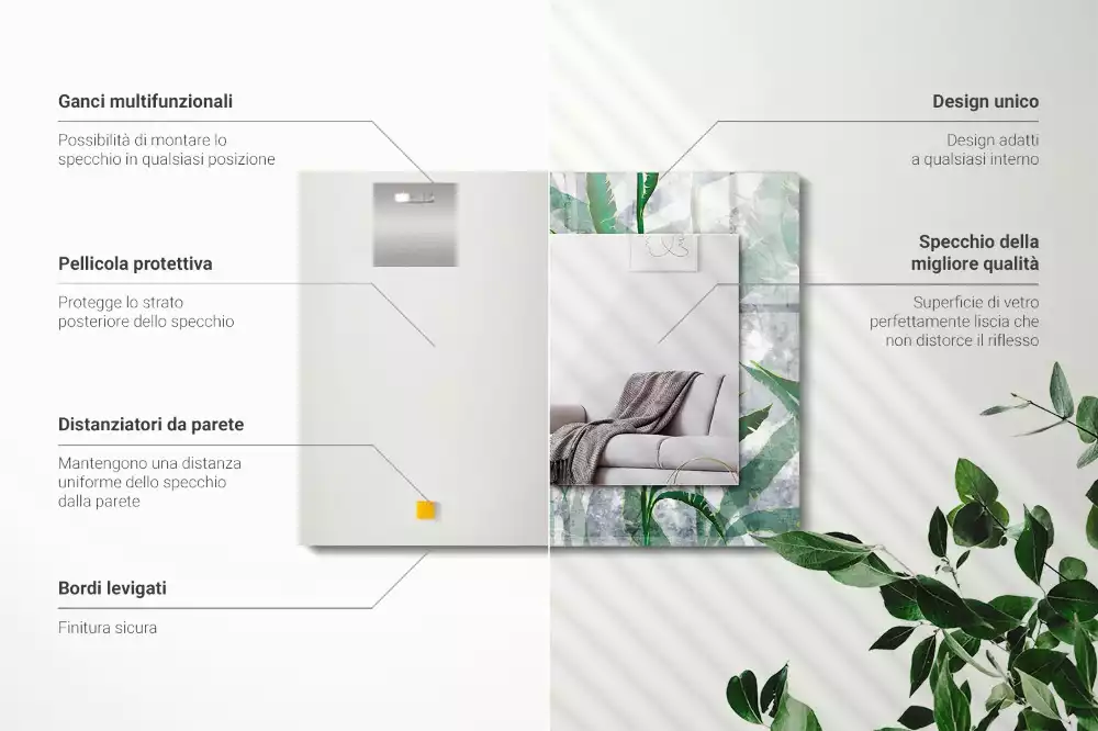 Decorațiuni de perete cu oglinzi Frunze verzi plante