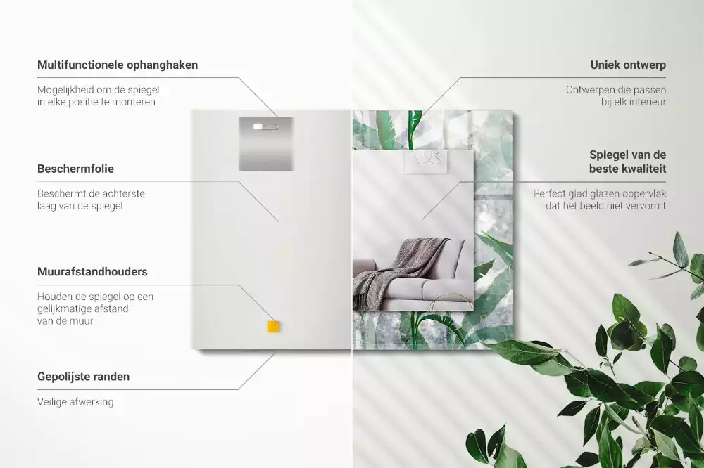 Decorațiuni de perete cu oglinzi Frunze verzi plante