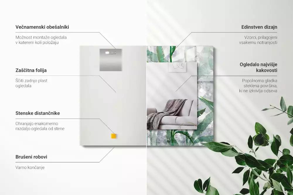 Decorațiuni de perete cu oglinzi Frunze verzi plante