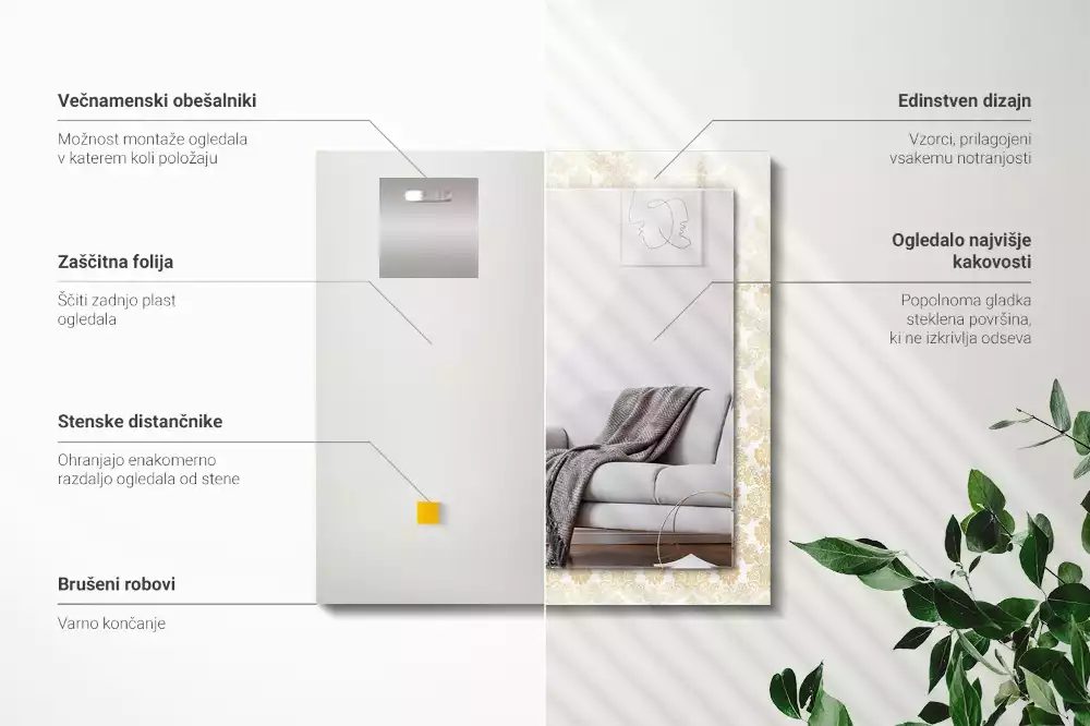 Oglindă imprimată Ornamente galbene