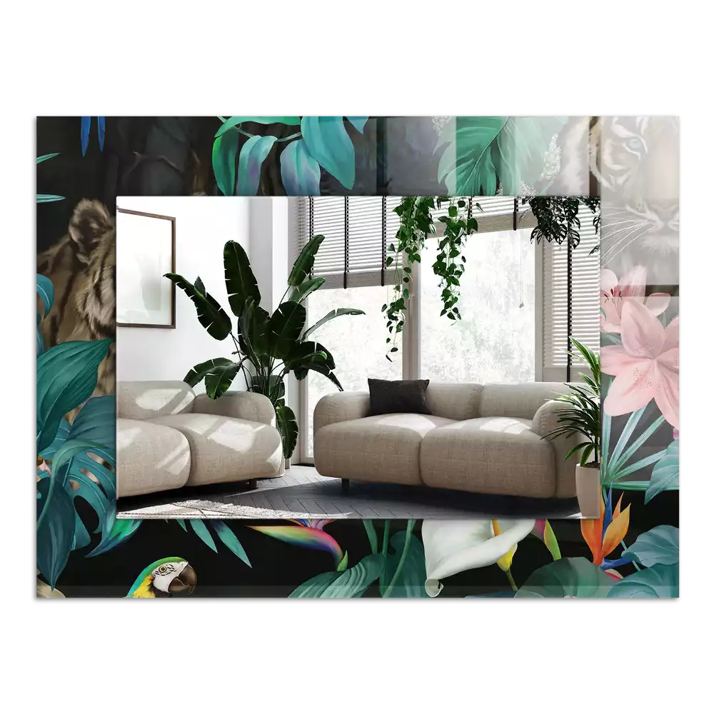 Oglindă imprimată Tigri papagali junglă