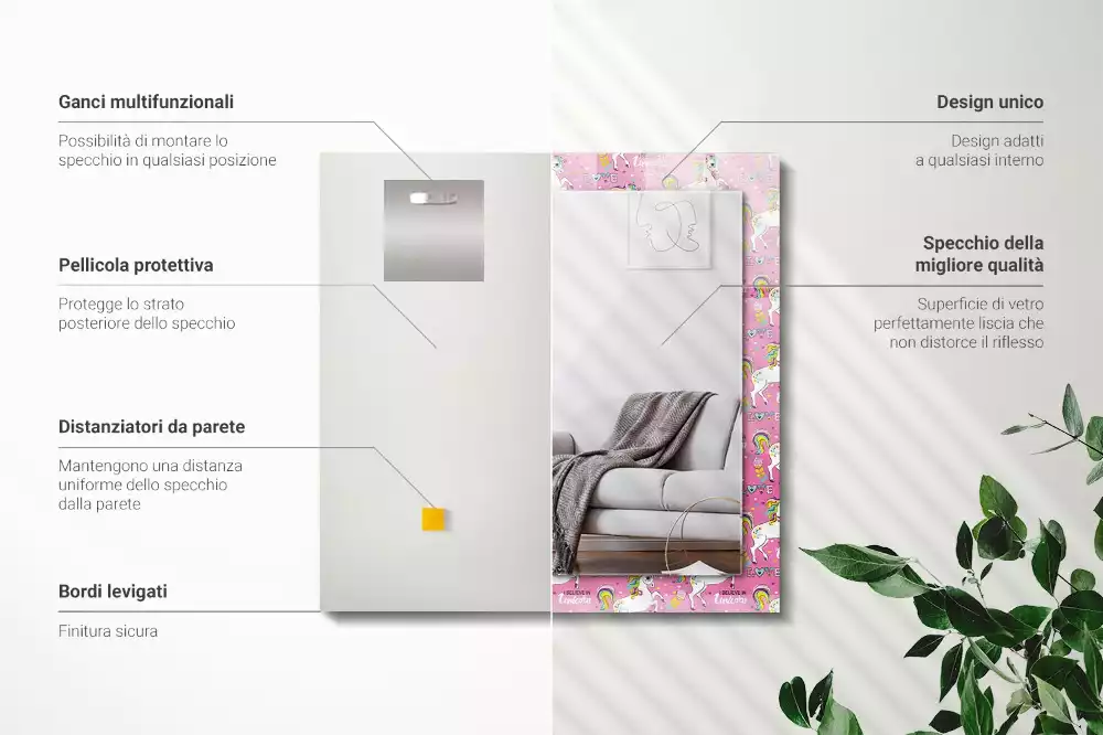 Decorațiuni de perete cu oglinzi Unicorni curcubeu inimi