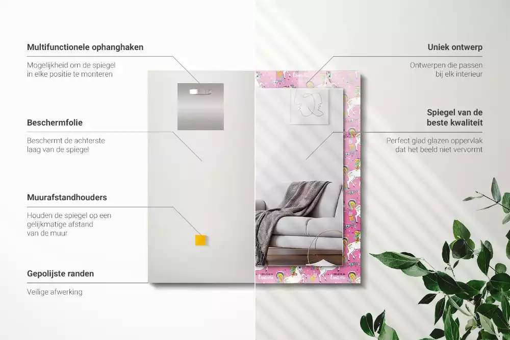 Decorațiuni de perete cu oglinzi Unicorni curcubeu inimi