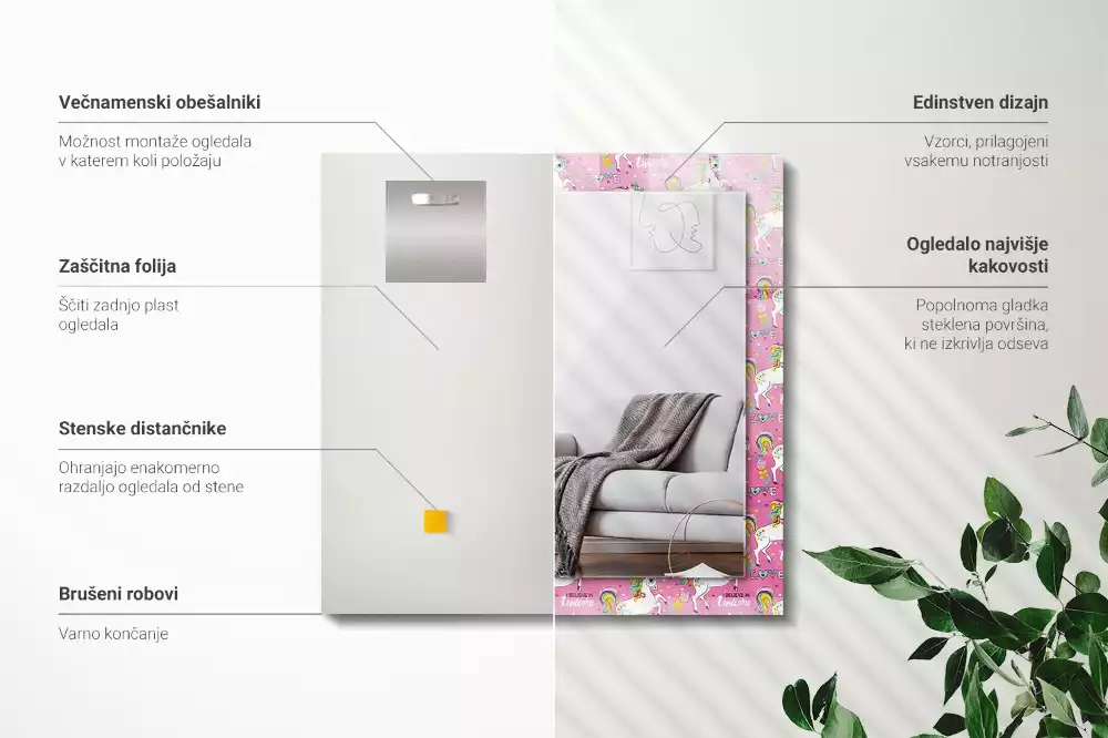 Decorațiuni de perete cu oglinzi Unicorni curcubeu inimi