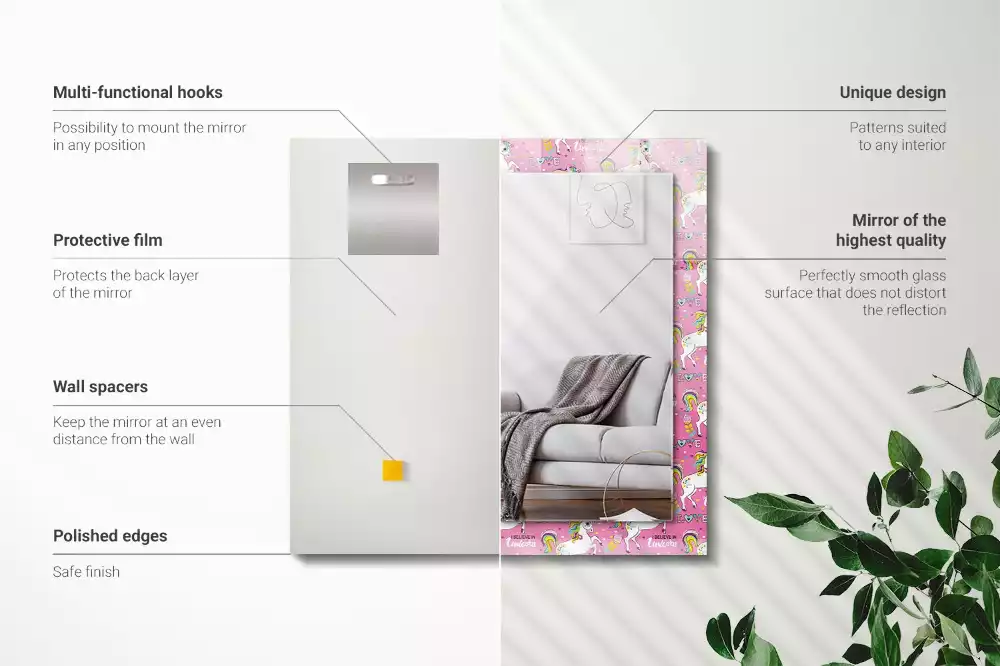 Decorațiuni de perete cu oglinzi Unicorni curcubeu inimi