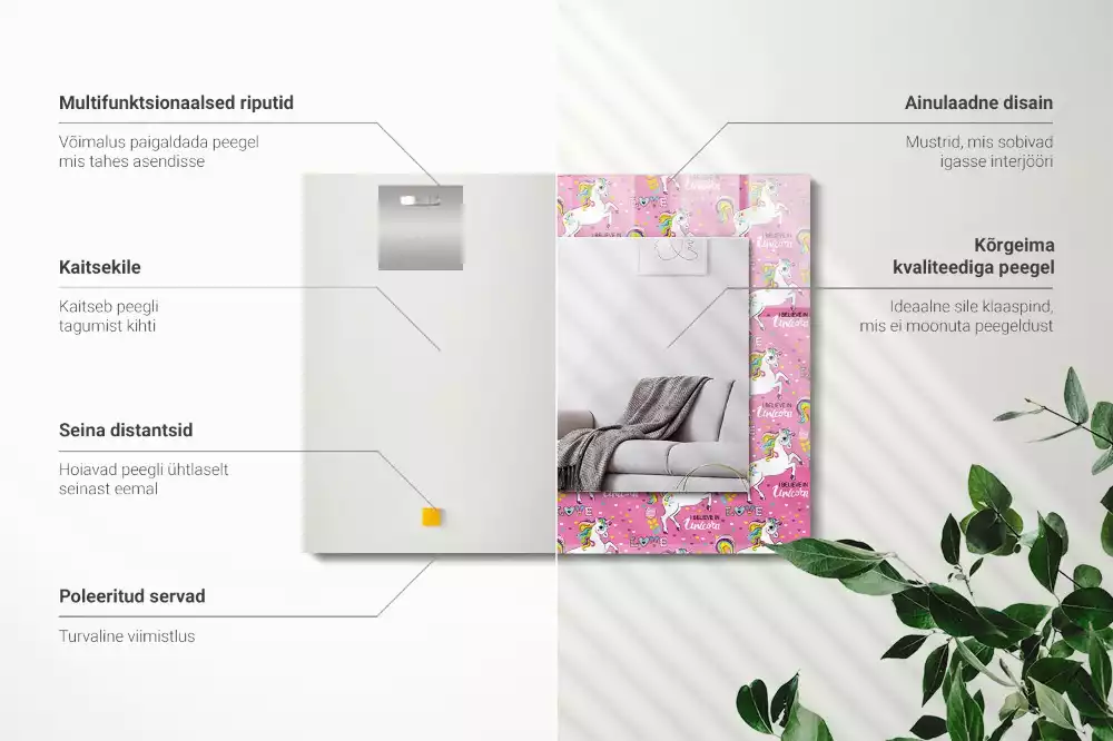 Decorațiuni de perete cu oglinzi Unicorni curcubeu inimi