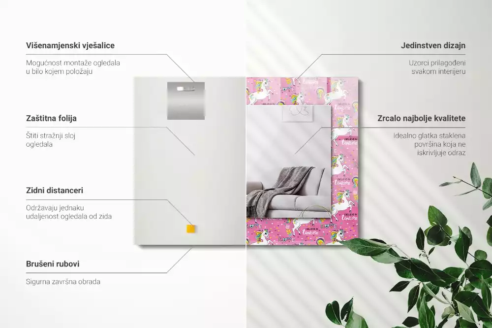 Decorațiuni de perete cu oglinzi Unicorni curcubeu inimi