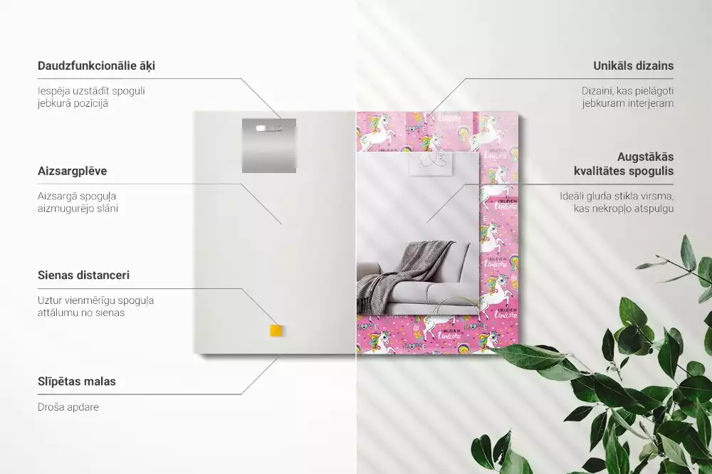 Decorațiuni de perete cu oglinzi Unicorni curcubeu inimi