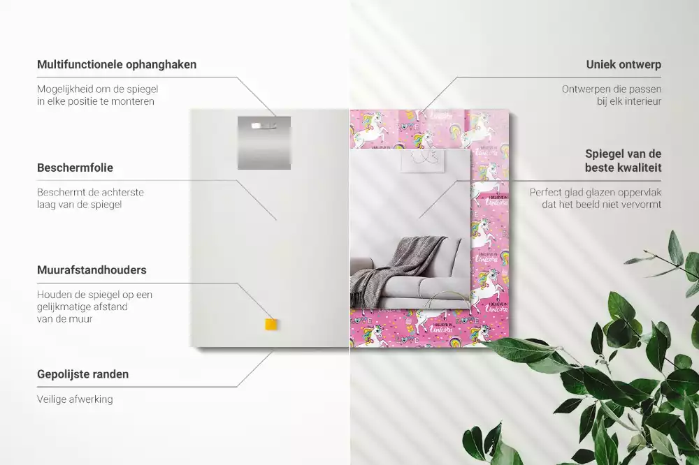 Decorațiuni de perete cu oglinzi Unicorni curcubeu inimi