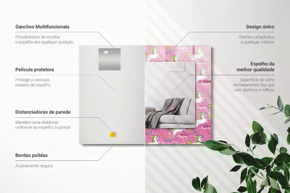 Decorațiuni de perete cu oglinzi Unicorni curcubeu inimi