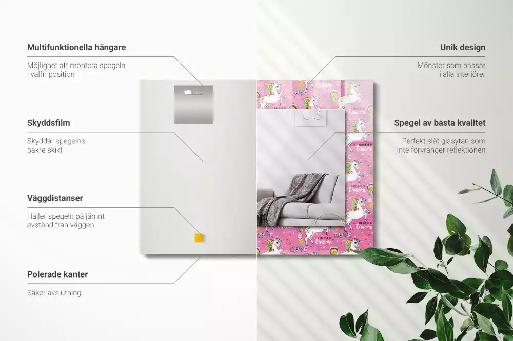 Decorațiuni de perete cu oglinzi Unicorni curcubeu inimi