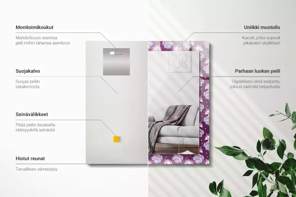 Decorațiuni perete cu oglindă Unicorni stele text