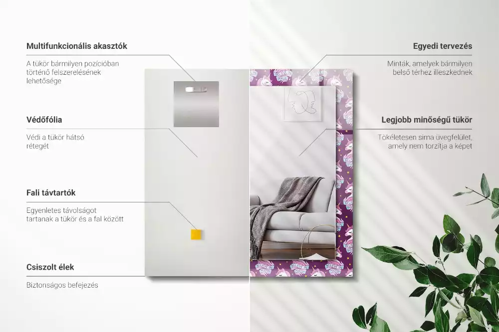 Decorațiuni perete cu oglindă Unicorni stele text