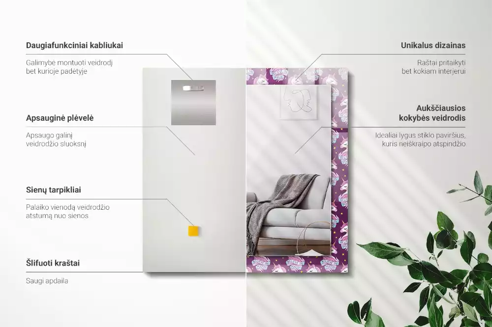 Decorațiuni perete cu oglindă Unicorni stele text