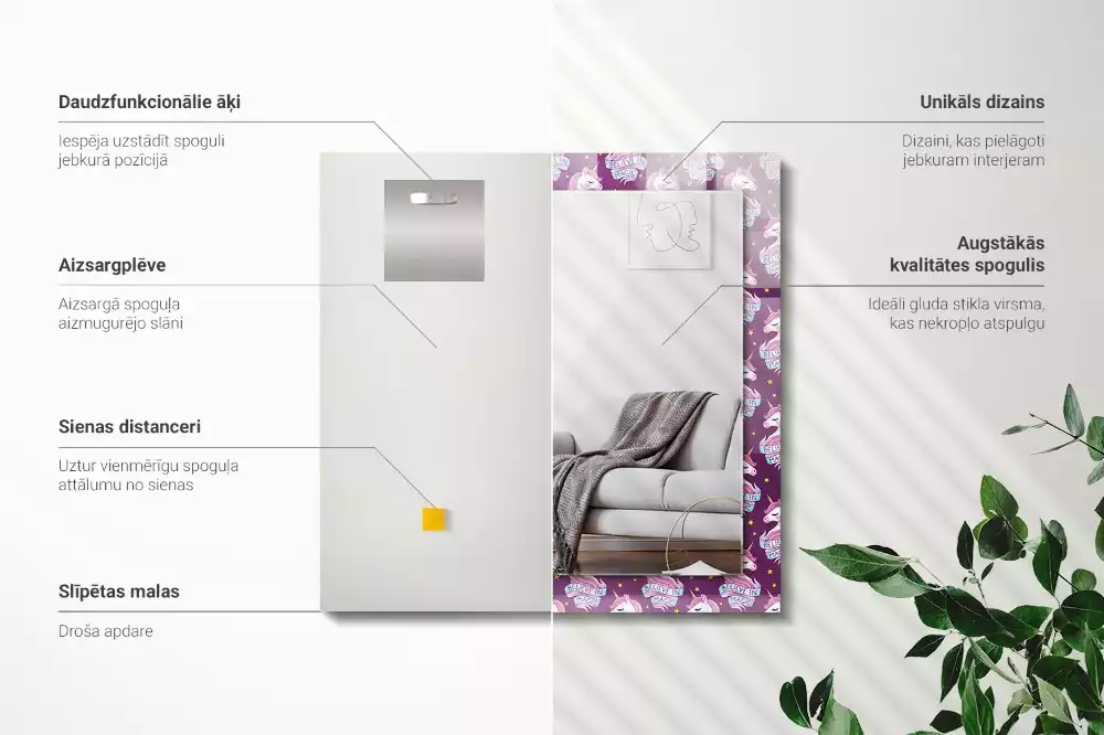 Decorațiuni perete cu oglindă Unicorni stele text