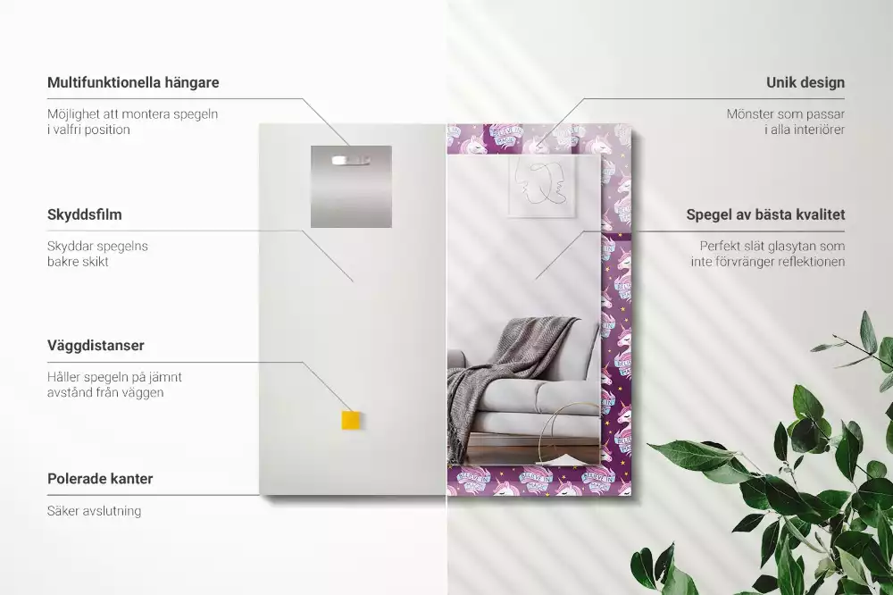 Decorațiuni perete cu oglindă Unicorni stele text