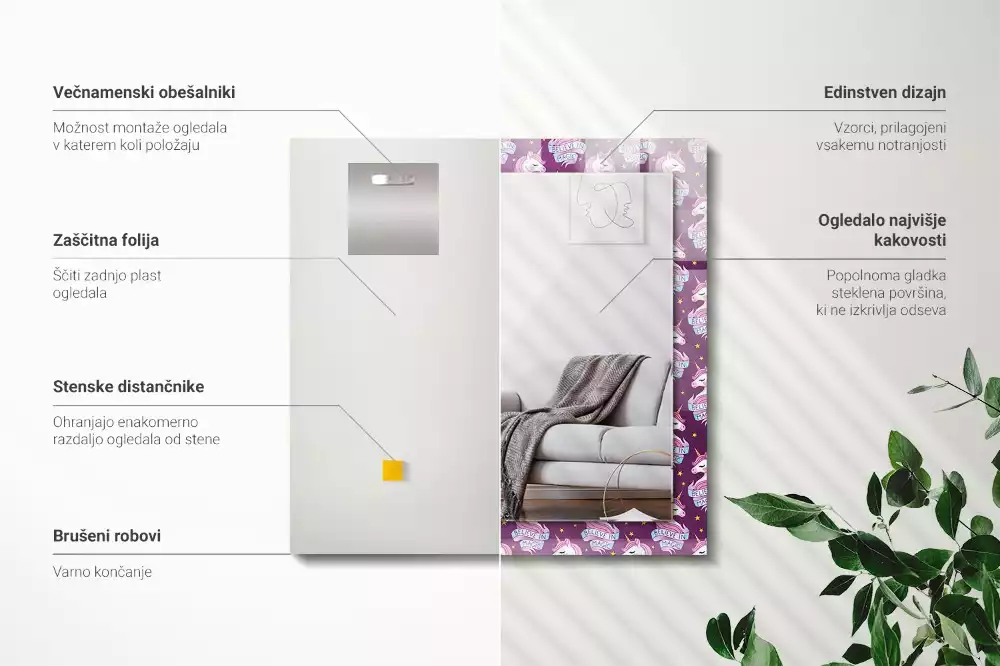 Decorațiuni perete cu oglindă Unicorni stele text