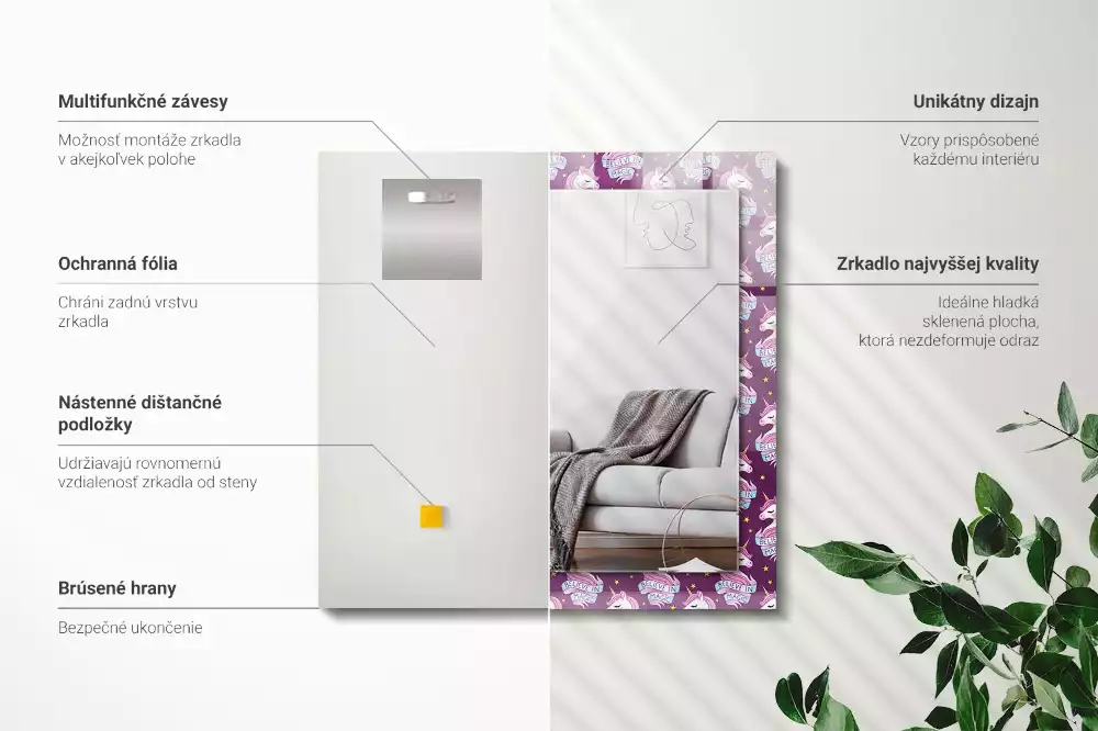 Decorațiuni perete cu oglindă Unicorni stele text