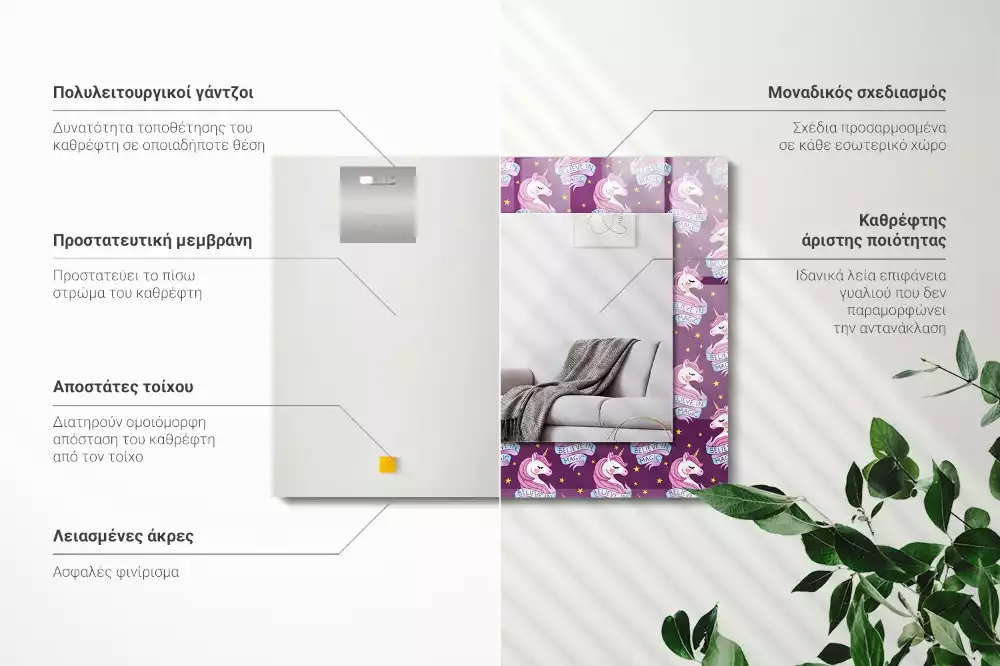 Decorațiuni perete cu oglindă Unicorni stele text