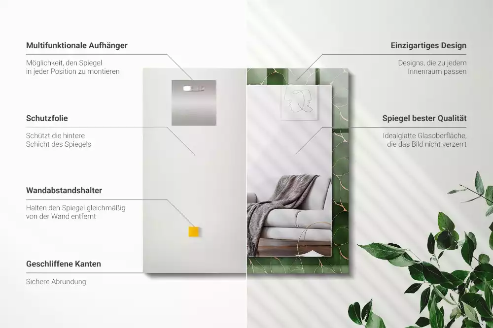 Decorațiuni de perete cu oglinzi Model frunze verzi