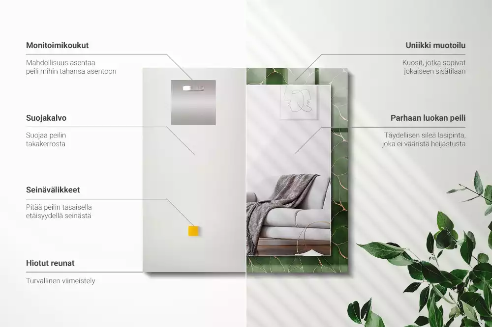 Decorațiuni de perete cu oglinzi Model frunze verzi