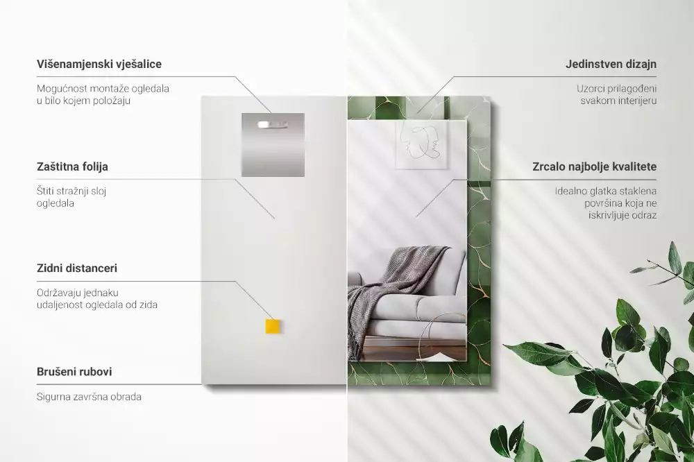 Decorațiuni de perete cu oglinzi Model frunze verzi