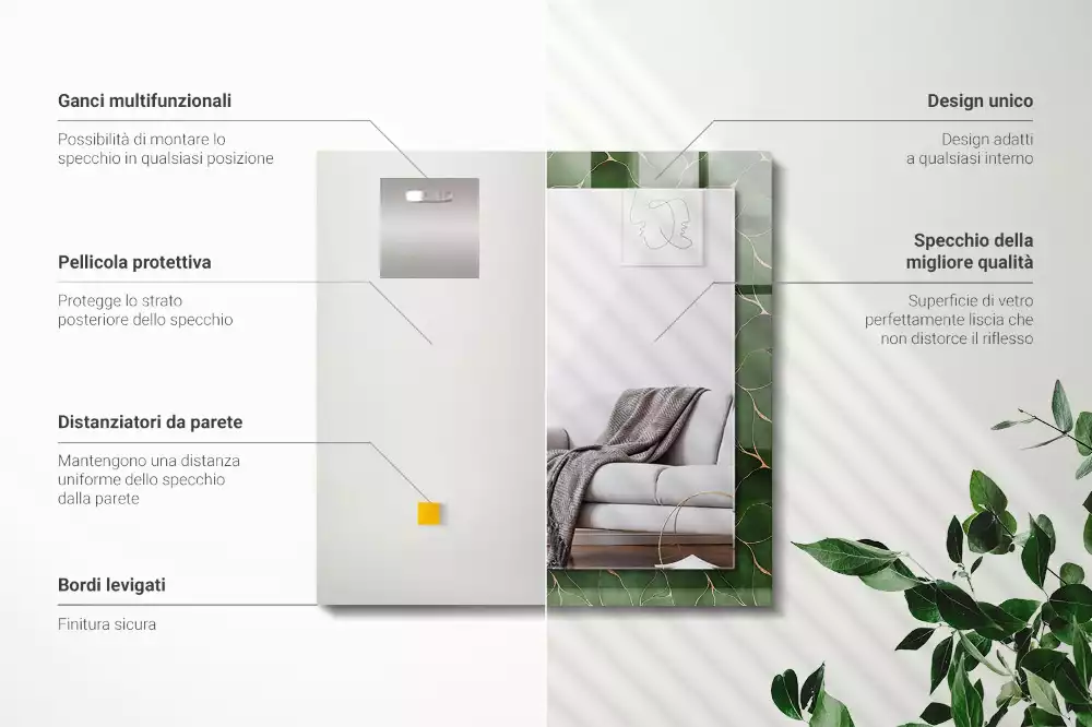 Decorațiuni de perete cu oglinzi Model frunze verzi