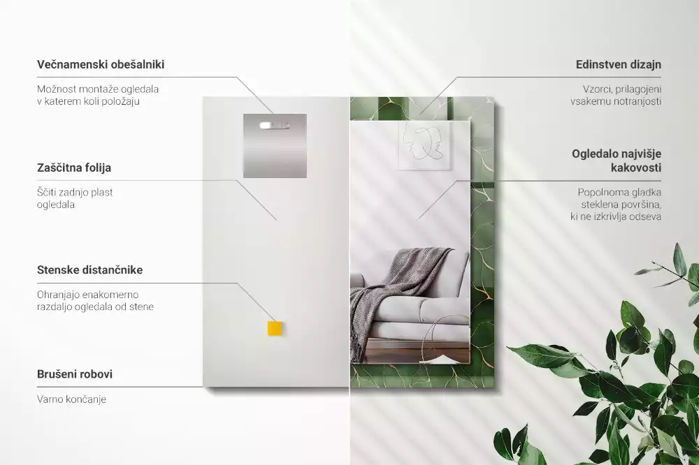 Decorațiuni de perete cu oglinzi Model frunze verzi