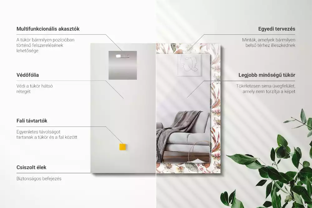 Decorațiuni perete cu oglindă Flori și frunze