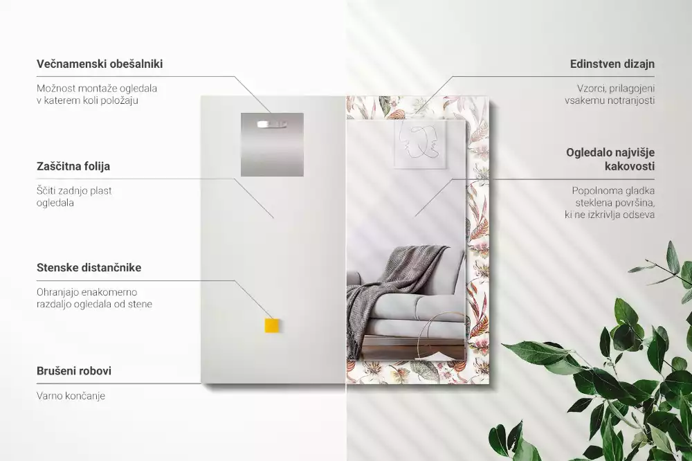 Decorațiuni perete cu oglindă Flori și frunze