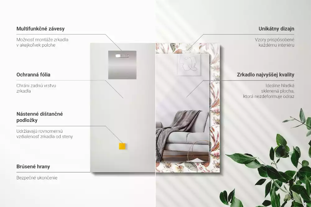 Decorațiuni perete cu oglindă Flori și frunze