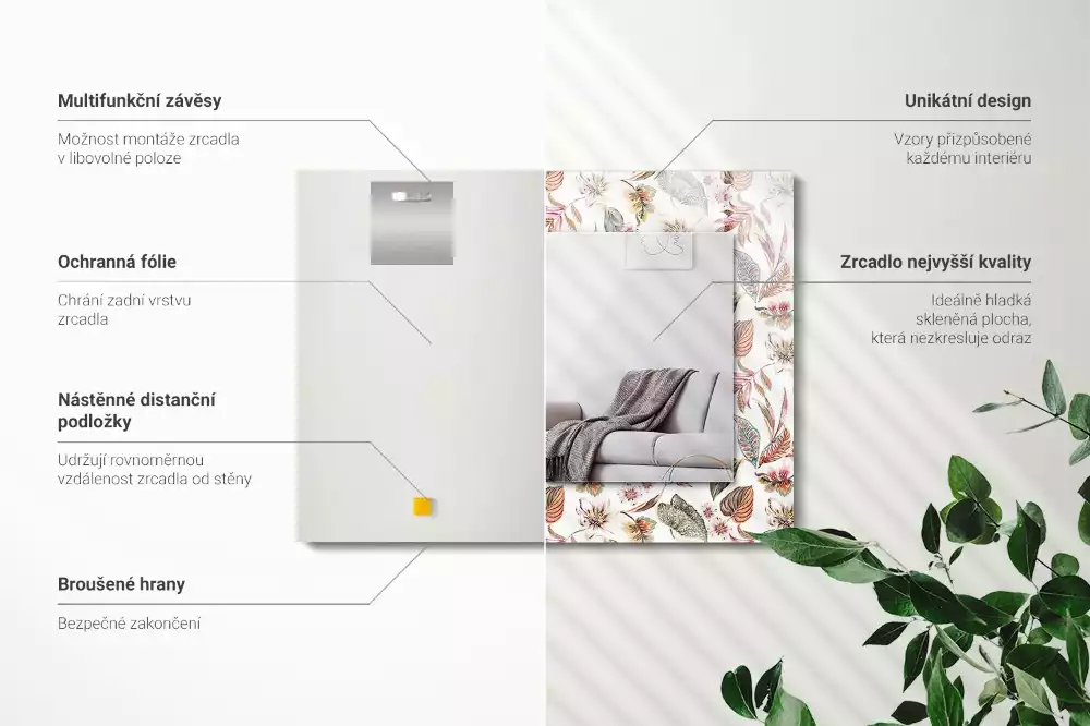 Decorațiuni perete cu oglindă Flori și frunze