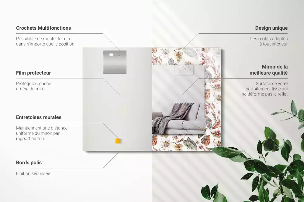 Decorațiuni perete cu oglindă Flori și frunze