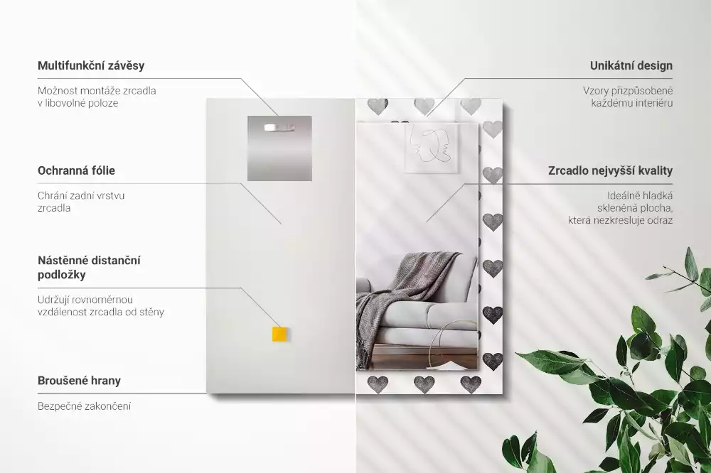 Oglindă imprimată Model inimi negre