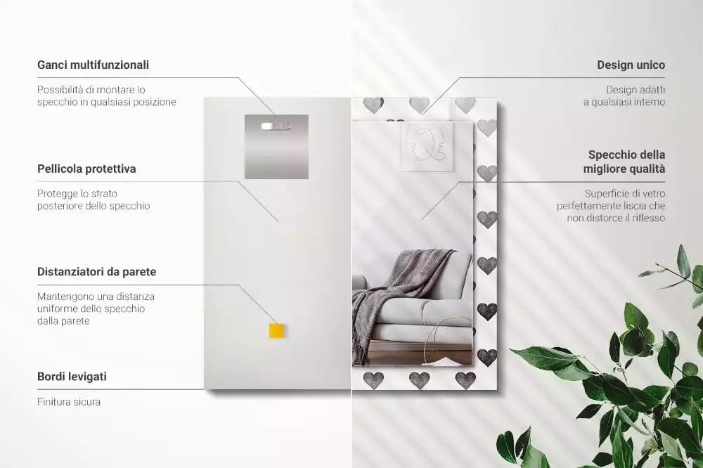 Oglindă imprimată Model inimi negre