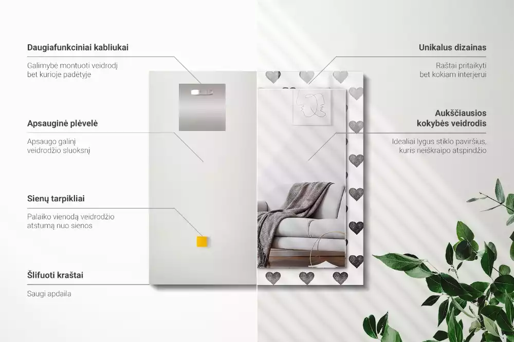 Oglindă imprimată Model inimi negre