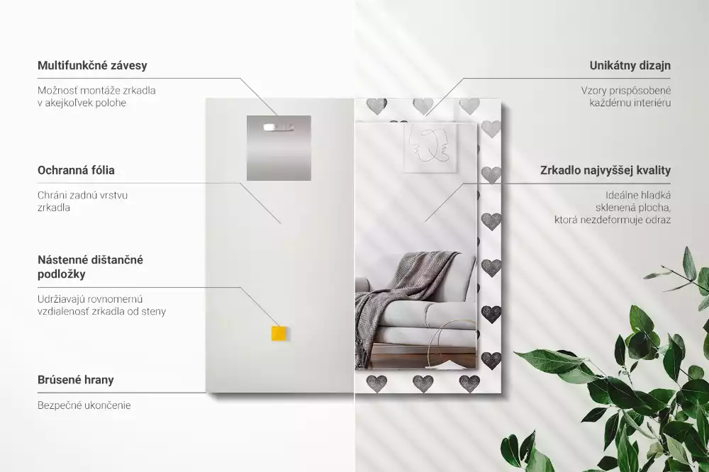 Oglindă imprimată Model inimi negre