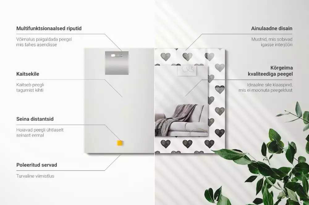 Oglindă imprimată Model inimi negre