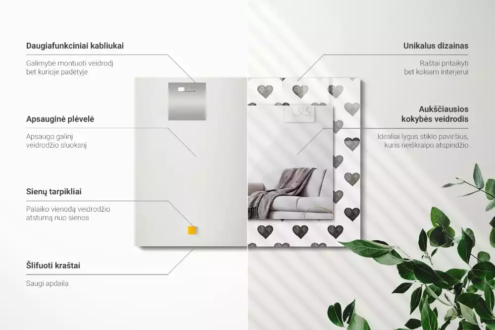 Oglindă imprimată Model inimi negre